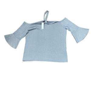 New York &‎ Company Top Size XL Silver Metallic Open & Flare Sleeves Neck Straps